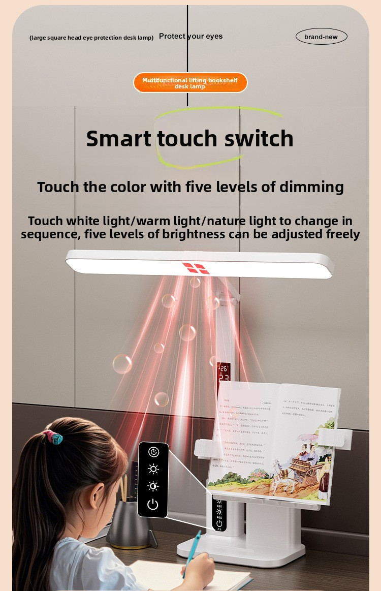 Lampada da scrivania a LED con orologio e leggio – Luce di lettura Eye-Care, luminosità regolabile, 3 modalità colore, controllo touch_voghion.com