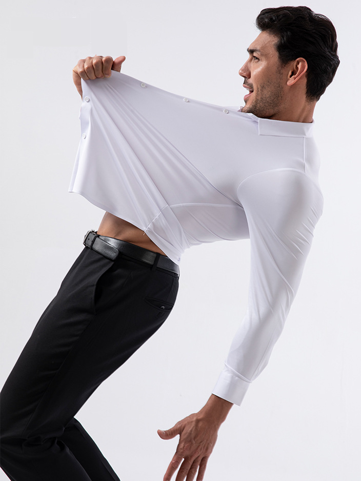 Camicia da uomo elasticizzata e traspirante - Camicia casual da lavoro a maniche lunghe, antipiega, con drappeggio morbido e protezione UV_voghion.com