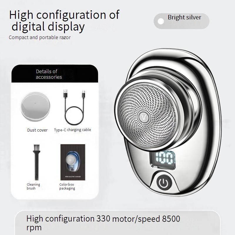 2202 Mini Electric Shaver For Men - 6-Blade Rotary Head, Waterproof, Portable Travel Razor With LED Display_voghion.com