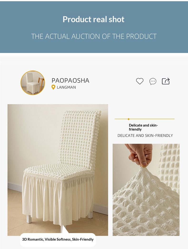 Coprisedia con texture a bolle e gonna svasata – Vestibilità universale per sedie con schienale dritto, coprisedia in poliestere moderno e minimalista_voghion.com