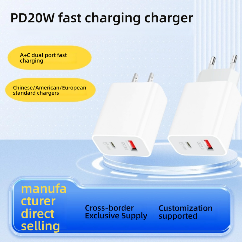 20W PD Fast Charger For IPhone – Dual Port USB-C Wall Charger (Compatible With IPhone 17/16 Pro, Quick Charge 3.0, Compact Design)_voghion.com