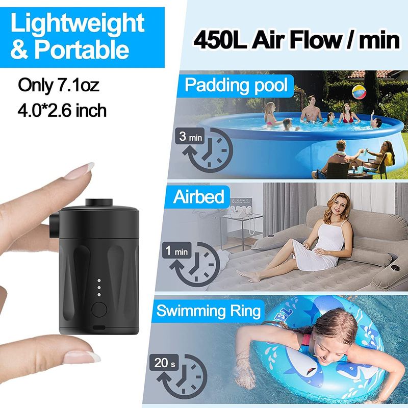 Pompa gonfiabile Pompa portatile a batteria Pompa per piscina senza fili per esterni Barca gonfiabile Letto gonfiabile Sacca di compressione sottovuoto Pompa per aria_voghion.com