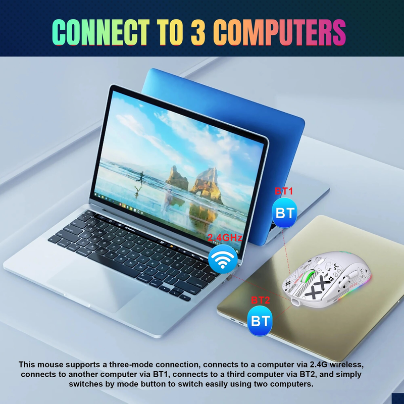 3 režiimiga Bluetoothi mängude taaslaetav 2,4G USB juhtmeta RGB taustavalgustusega hiir iPadi tahvelarvuti sülearvutile_voghion.com