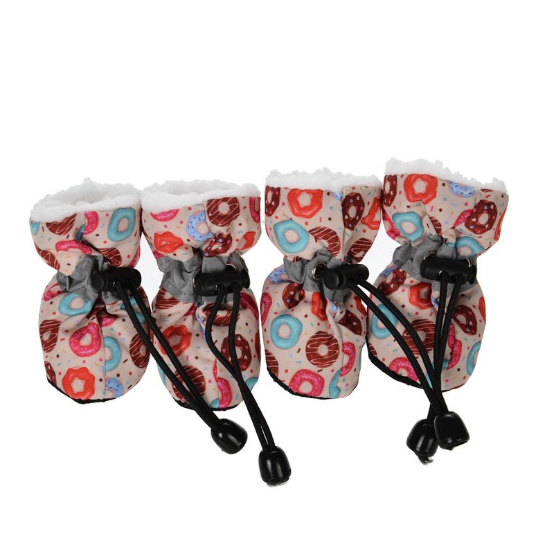 New Dog Autumn Winter Printed Fleece Lined Warm Reflective Non-Slip Shoe Covers Puppy Socks Pet Shoes_voghion.com