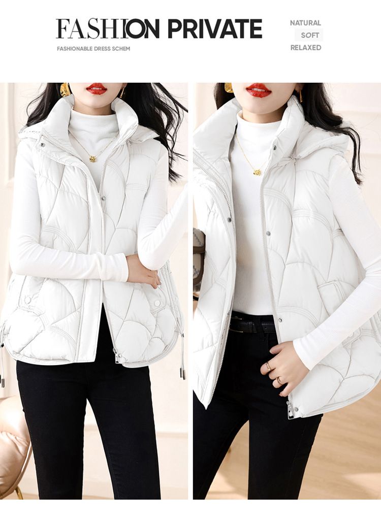 Gesteppte Pufferweste für Damen mit Stehkragen, leichte ärmellose Jacke für Herbst und Winter, schmal geschnittene Weste mit Reißverschluss in Unifarben_voghion.com