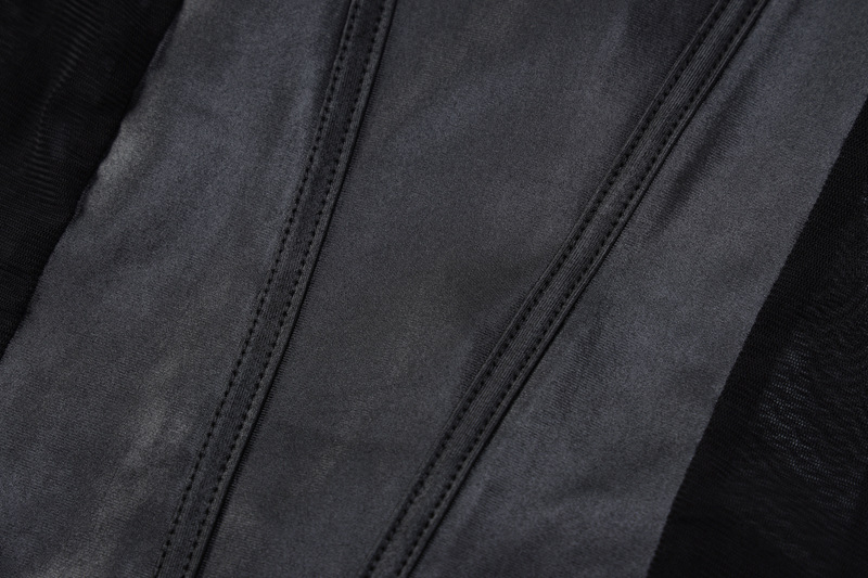 Tuta da donna a maniche lunghe con cerniera posteriore in rete patchwork con collo tondo_voghion.com