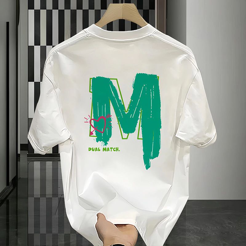 Hochwertiges und Nischen-T-Shirt mit Rundhalsausschnitt, leichtem Luxus, kurzärmelig, aus reiner Baumwolle, mit Modelabel bedruckt, für Jugendliche_voghion.com