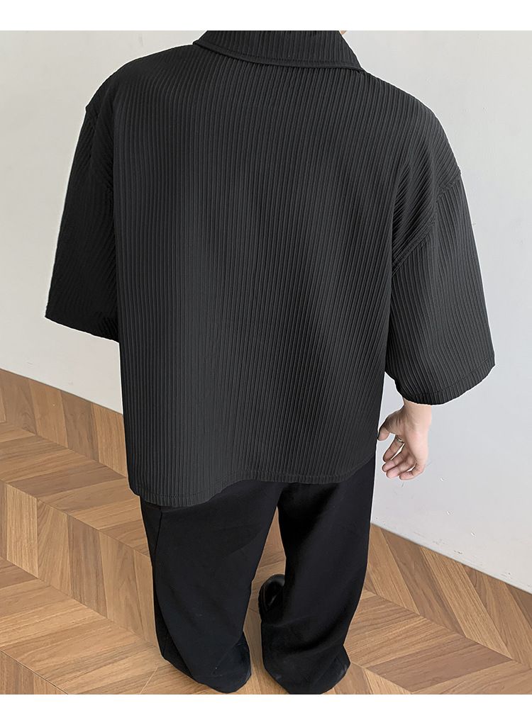 Herenkleding Overhemd met korte mouwen Knappe zomer High-end trendy los overhemd met korte mouwen en rits_voghion.com