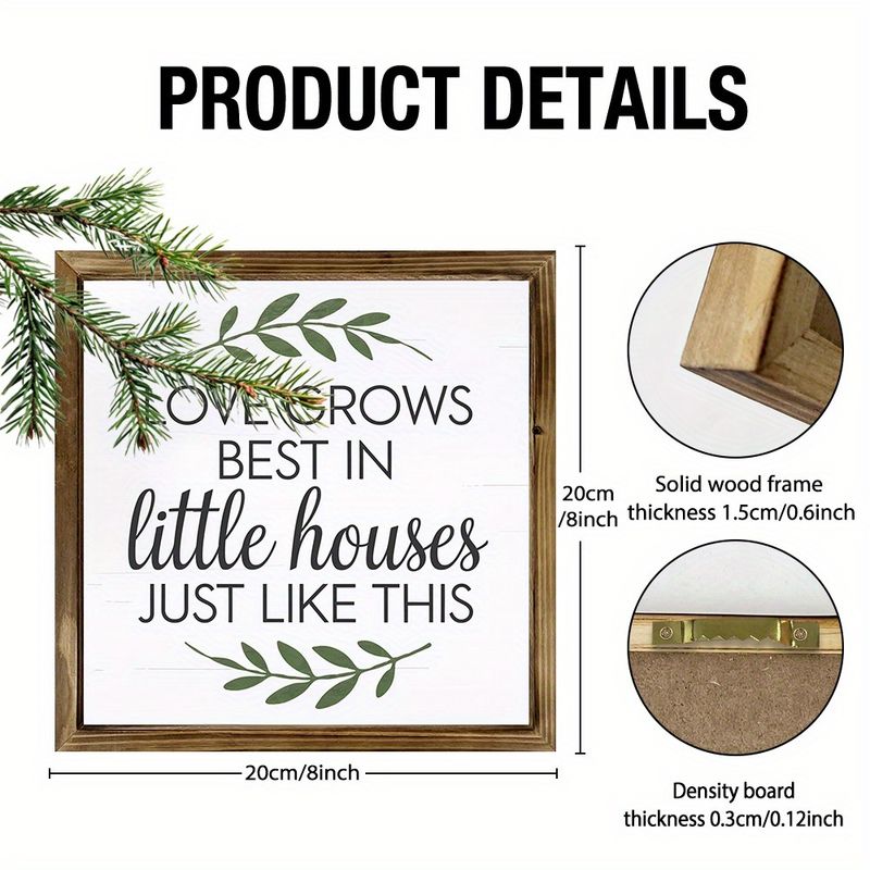 8x8" Rustic 'Love Grows Best In Little Houses' Wood Sign - Inspirational Wall Art For Living Room/Office, No Batteries Needed, Unique Gift_voghion.com