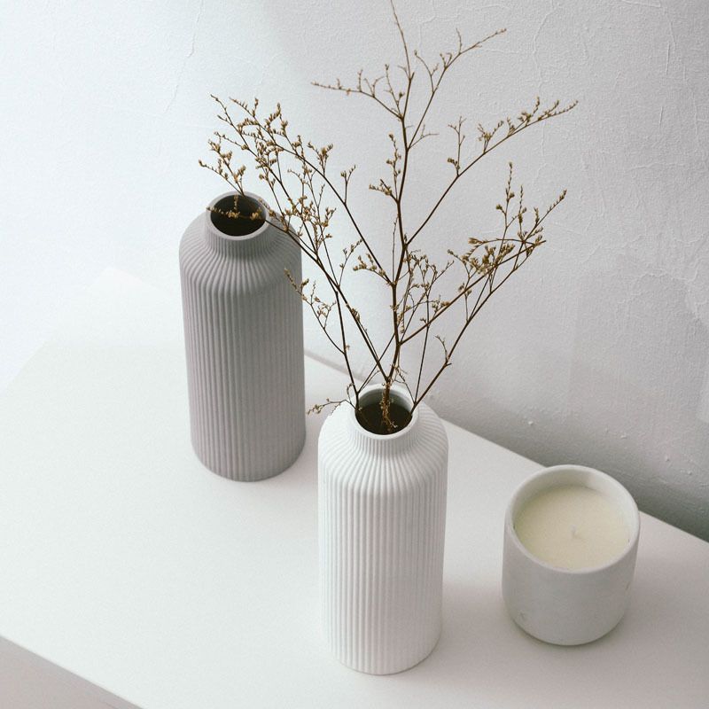 Scandinavian Ceramic Vase - Modern Minimalist Home Decor With Artistic Lines, Handcrafted Flower Vase For Living Room Or Office Table Centerpiece_voghion.com