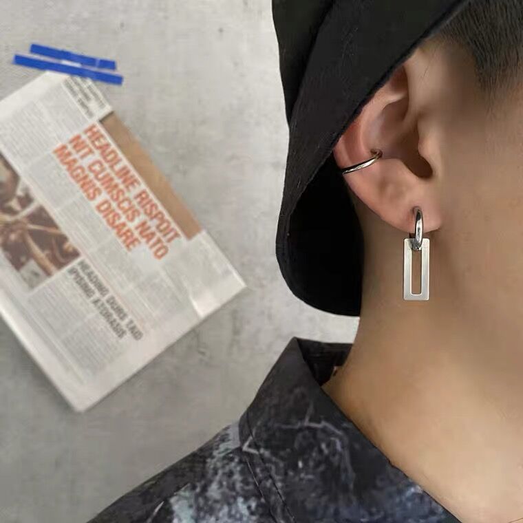 Trendy High-End Titanium Steel Geometric Hollow For Men And Women Hip-Hop Personality Simple Cold Style Versatile Stud_voghion.com