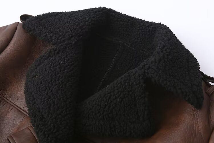 Cappotto in similpelle con cintura e collo in pelliccia sintetica - Capispalla invernale alla moda da strada per donna (marrone, XS/S/M/L)_voghion.com