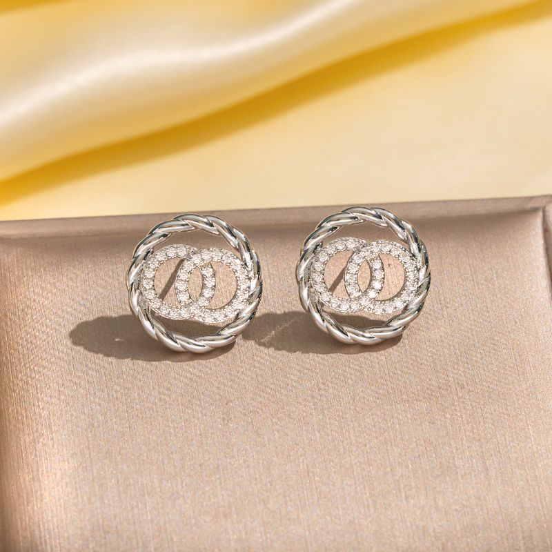 Set di orecchini con collana e anello doppio in acciaio al titanio, elegante e di alta qualità, in stile coreano, versatili e alla moda, con diamanti sulla clavicola_voghion.com