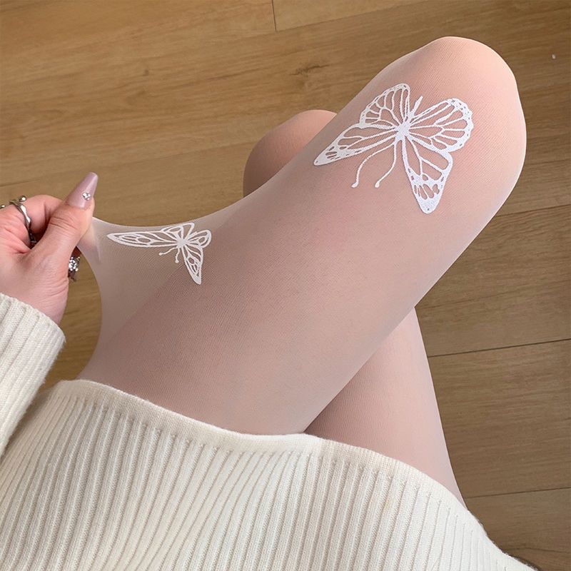 Weiße Bowknot-Vierjahreszeiten-Strümpfe für Damen, sexy, reines Verlangen, dünne schwarze Seidenbedruckte süße Lolita-Socken_voghion.com