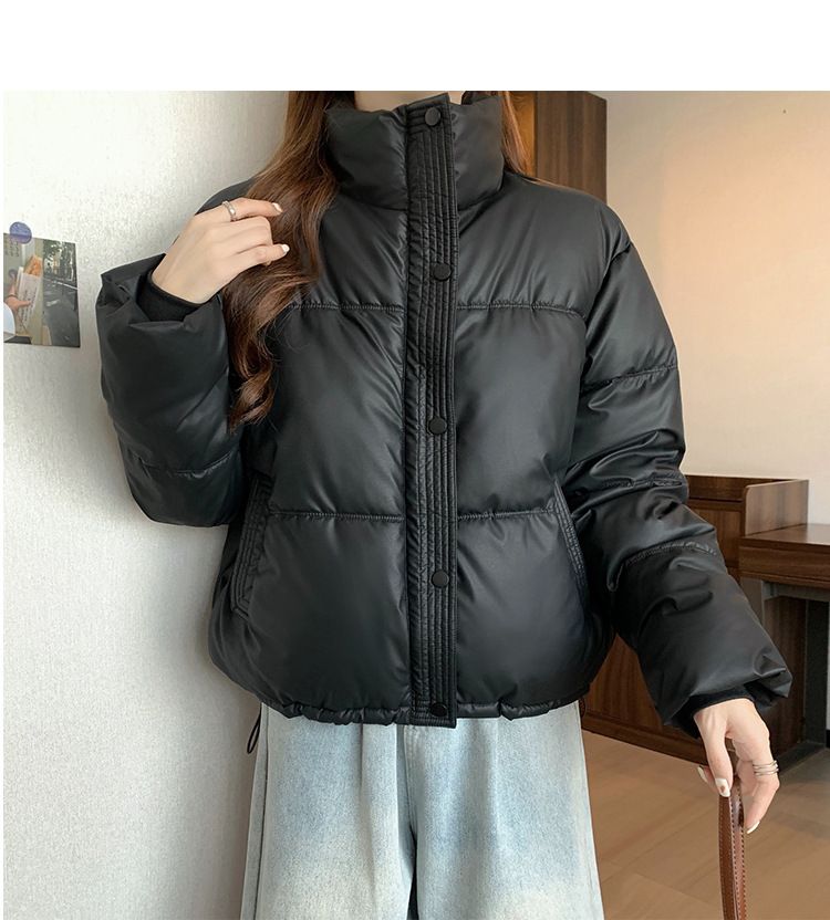 Dameskleding Koreaanse versie korte opstaande kraag kleine winterjassen katoenen jas voor dames eenvoudige losse versie rits pufferjack effen kleur_voghion.com