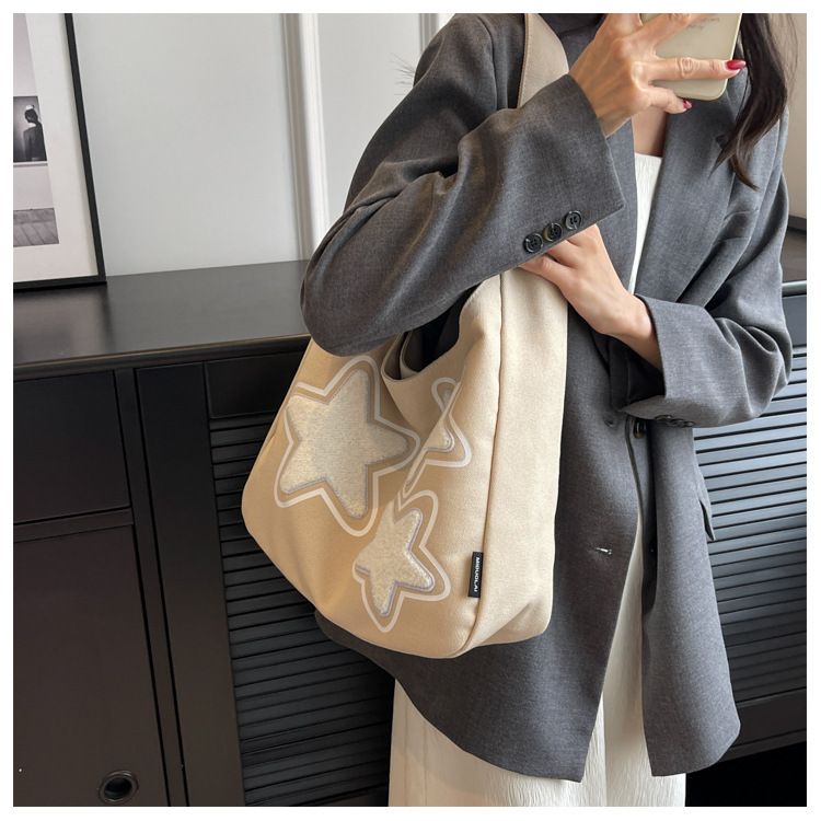 Star Pattern Women's Trendy One Shoulder Underarm Bag With Large Capacity And Versatile Student Commuting Tote Bag_voghion.com