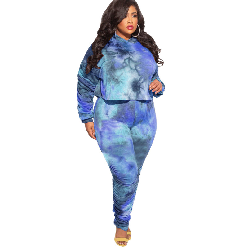 Costume deux pièces décontracté pour femmes, imprimé tie-dye, mode, grande taille, grande taille_voghion.com