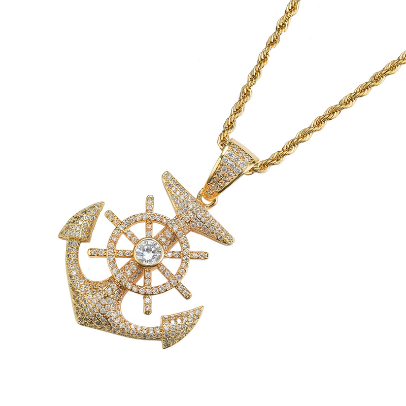 Hip Hop Micro Intarsien Zirkon Boot Anker Anhänger Chaoren Herren Halskette_voghion.com