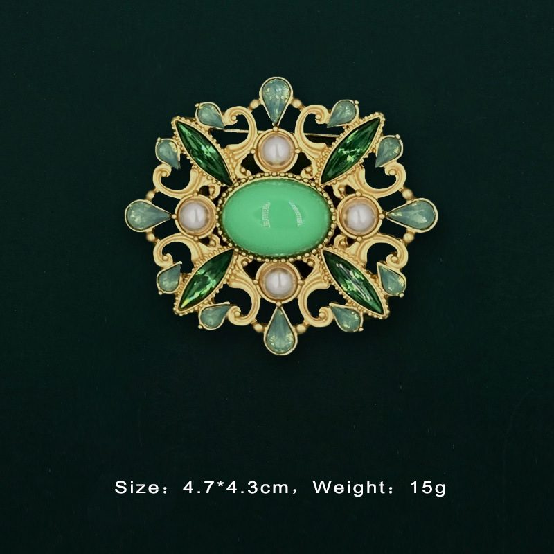 Designer-Stil, Barock-Retro-Gold-Damenbrosche, Edelstein, antike Hofaccessoires_voghion.com