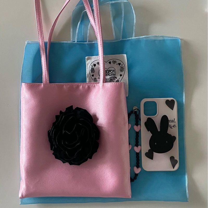 Korean Style Niche Planforo Rose Flower Summer Satin Handbag Shoulder Phone Bag Fashion_voghion.com