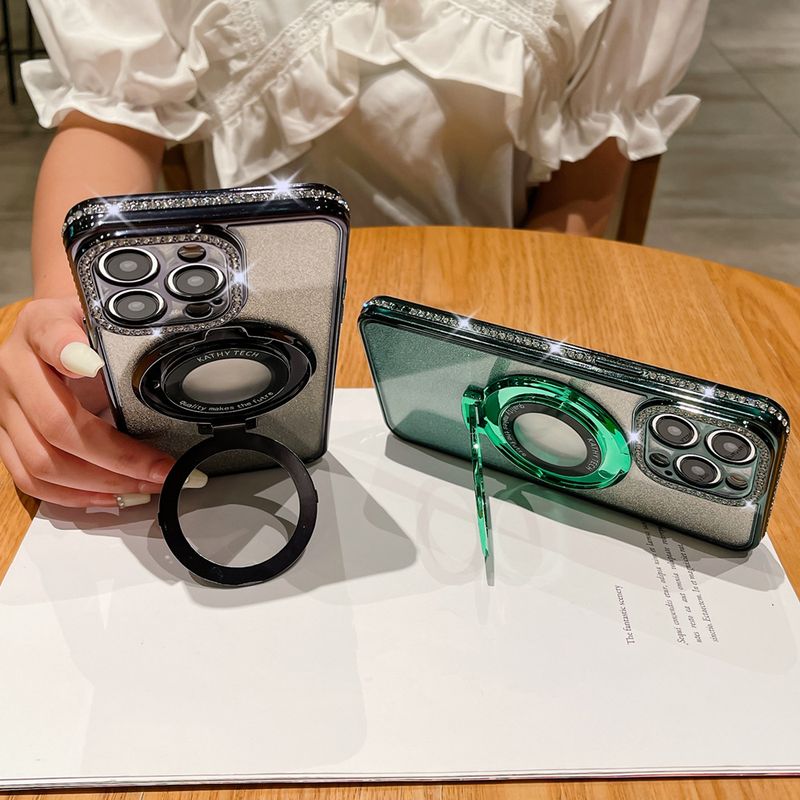 Mobile Phone Accessories 16PROMAX mobile phone case electroplating rhinestone magnetic bracket 15 glitter tpu protective cover_voghion.com