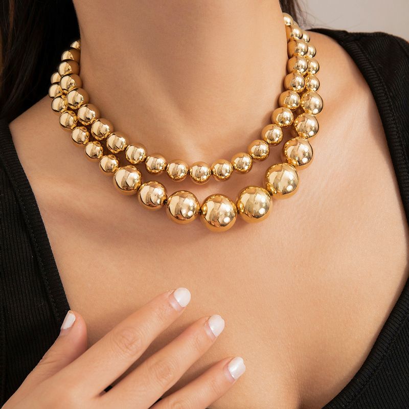 Collar de cuentas metálicas exageradas estilo punk con temperamento de gargantilla, conjunto de collar corto de perlas_voghion.com