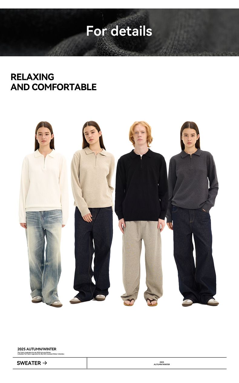 Unisex-Herrenpullover aus weichem Strick mit halbem Reißverschluss am Kragen für lässige Winterkleidung (Schwarz, Weiß, Dunkelgrau, Beige mit Blumenmuster) | S/M/L/XL_voghion.com