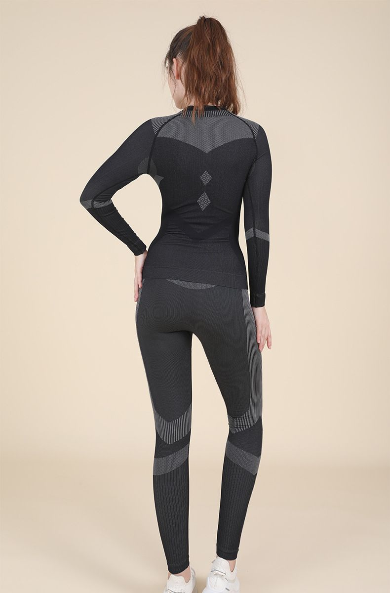 Completo intimo termico senza cuciture a compressione per donna, da sci, da esterno, ad asciugatura rapida, traspirante, per autunno e inverno_voghion.com