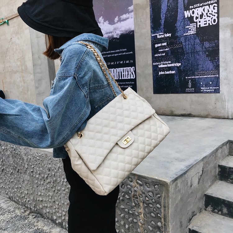 Big Bag Women's 2023 New Trendy Lingge Chain Bag Korean Version One Shoulder Crossbody Bag Fashion Embroidery Handbag_voghion.com