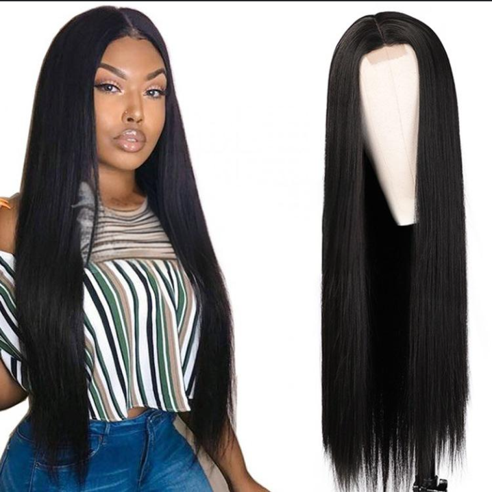 Unisex parykker til kvinder, langt glat hår, pandehår med syntetiske fibre, lille blonde pianofarvet paryksæt med highlights_voghion.com
