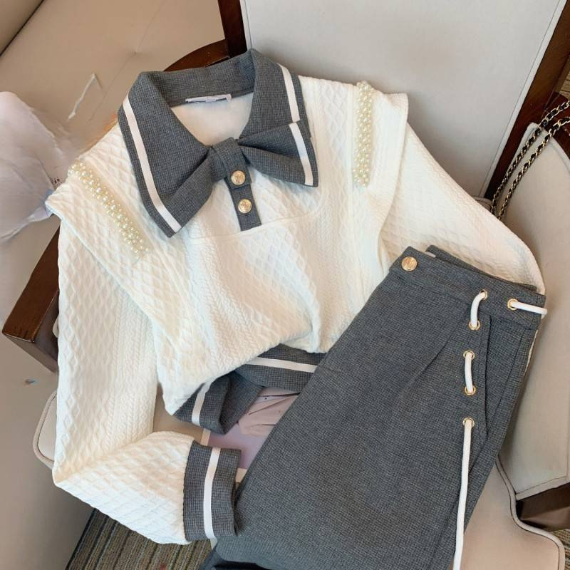 Damenbekleidung Anzug College-Stil Mode Temperament Pullover Zweiteiliger Anzug_voghion.com