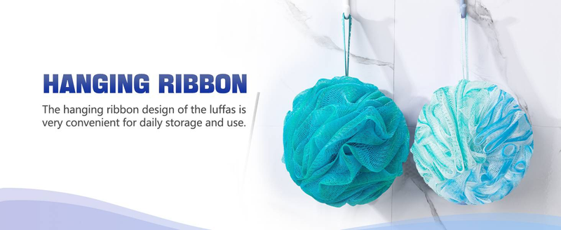Éponge luffa AmazerBath 75 g/pièce, éponge de bain exfoliante pour le corps – Lot de 4 éponges luffa couleur fleur (grande, vert-violet)_voghion.com