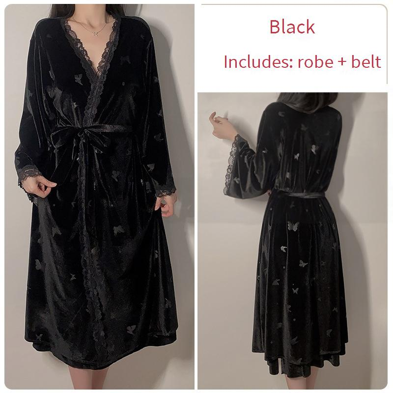 Lingerie sexy da donna, pigiama in velluto con spacchi laterali lunghi e imbottitura sul petto, vestaglia esterna aperta da notte, completo da donna_voghion.com