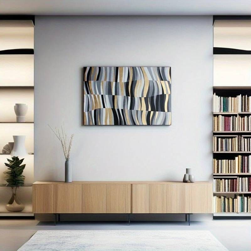 1pc Modern Wall Art Canvas Prints Painting-The Main Colors Are Black, Gray And White, With Golden Lines. The Wavy Lines Are Intertwined_voghion.com