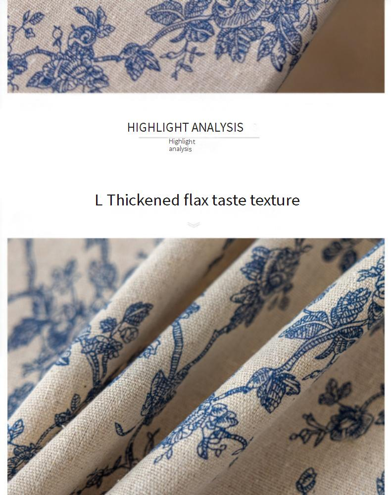 Blue Floral Tablecloth - Cotton Linen Rectangular Cover (Scandinavian Style Vintage Farmhouse Photo Backdrop Dorm Decor)_voghion.com