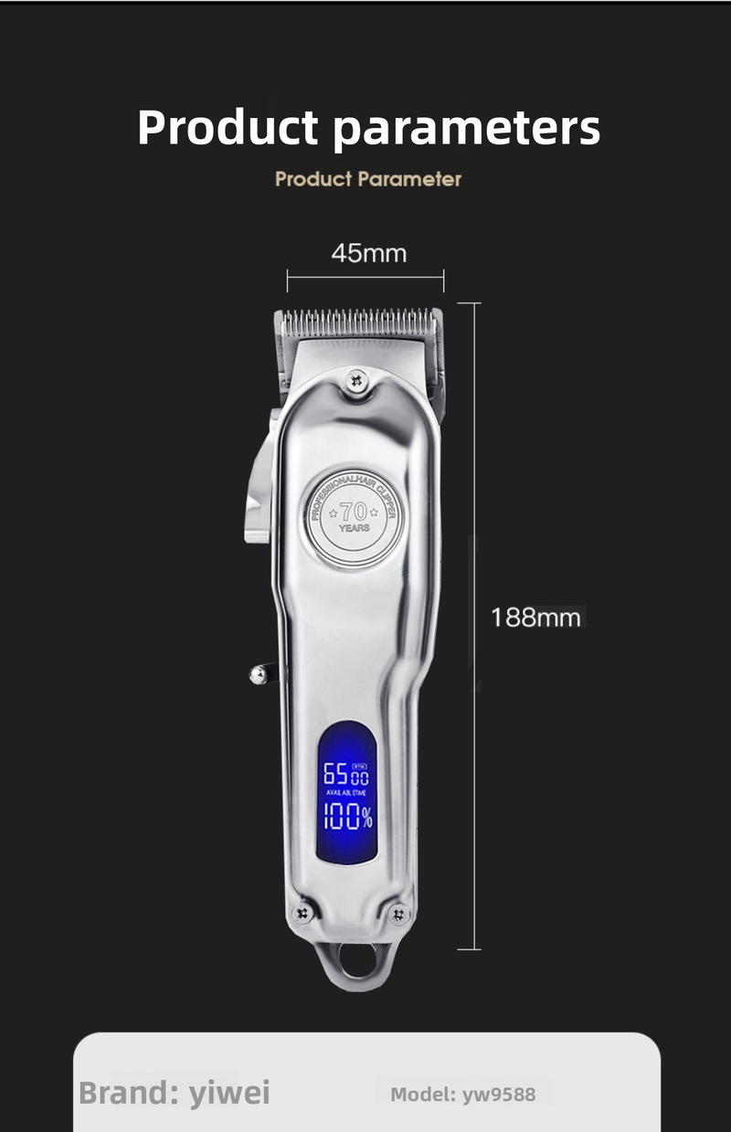 Professional Barber Clipper – Cordless Titanium Fade Machine With LCD Display, Ultra-Quiet 36dB, 5 Precision Guards_voghion.com