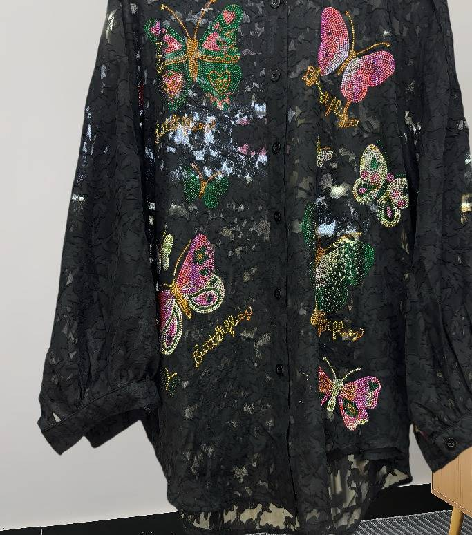 Moeiteloos elegant V-hals shirt - Losse blouse met lange mouwen voor dames (zwart/wit)_voghion.com