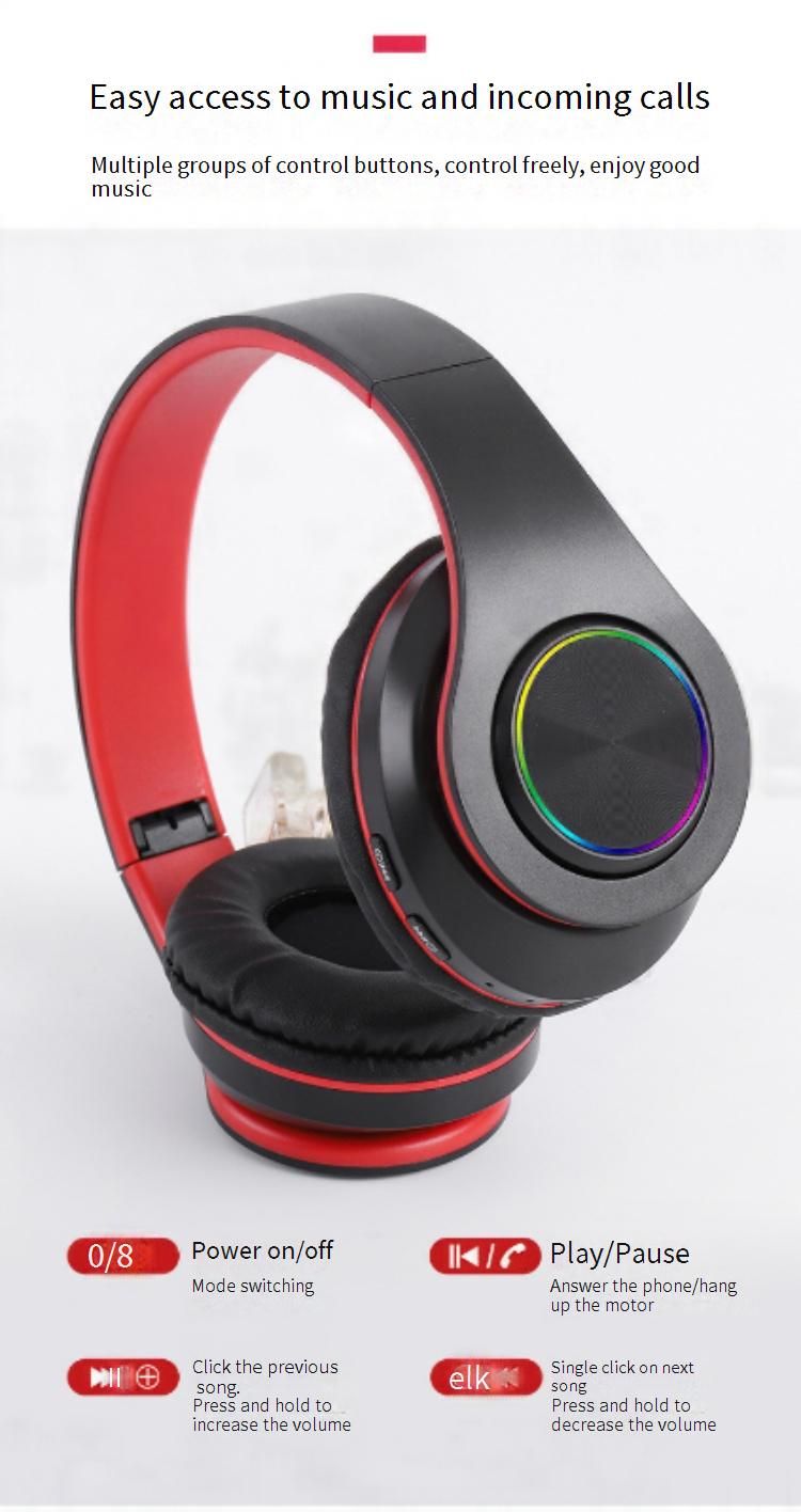 Soyto B39 Wireless LED Bluetooth Headphones With Deep Bass, Foldable Design, Built-in Microphone, And TF Card Slot – Red_voghion.com