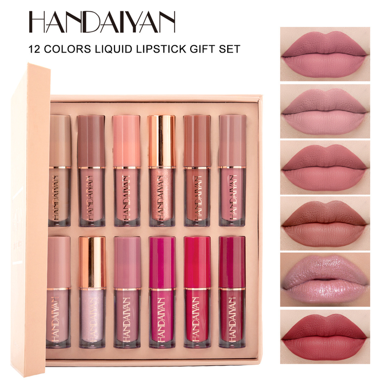 HANDAIYAN 12 - Color Pearlescent Shimmer Lip Gloss Set - Waterproof, Non - Sticky, Matte Finish_voghion.com
