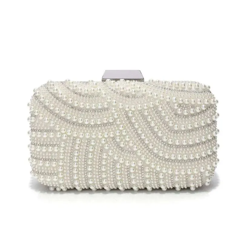 Designer Perlen Frauen Clutch Taschen Perle Aushöhlen Metall Kette Schulter Handtaschen Klappe Glitter Strass Party Abendessen_voghion.com