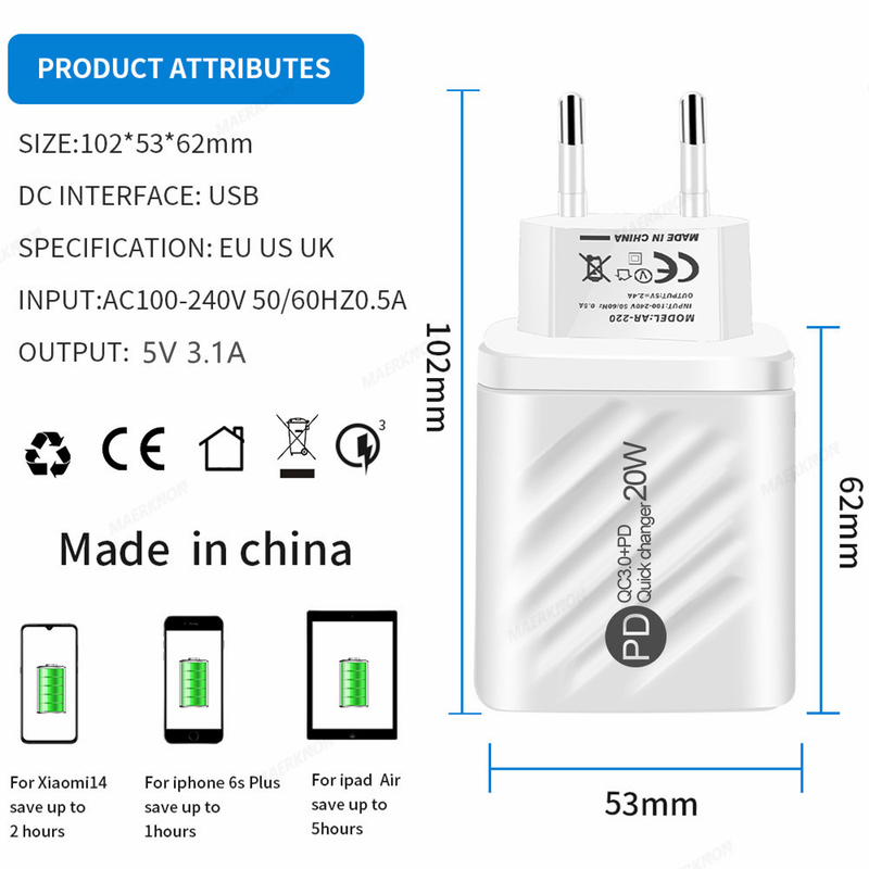 PD 20W USB C punjač digitalni zaslon brzo punjenje iPhone 14 13 12 Xiaomi Poco adapter za zidni telefon brzi_voghion.com