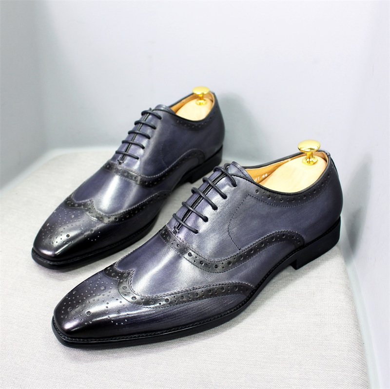 Scarpe da uomo in pelle brogue stile britannico, scarpe Oxford da uomo fatte a mano, scarpe da lavoro casual in pelle, esplosione da uomo_voghion.com