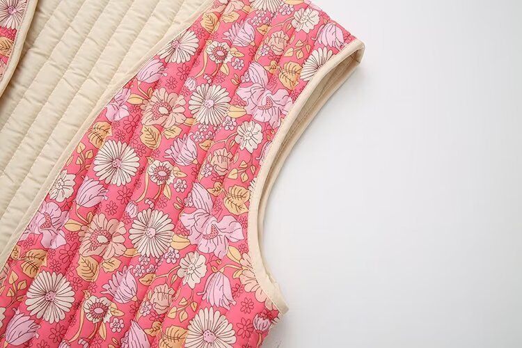 Vêtements pour femmes 2024 été nouvel article petit gilet en coton double face à motif floral_voghion.com