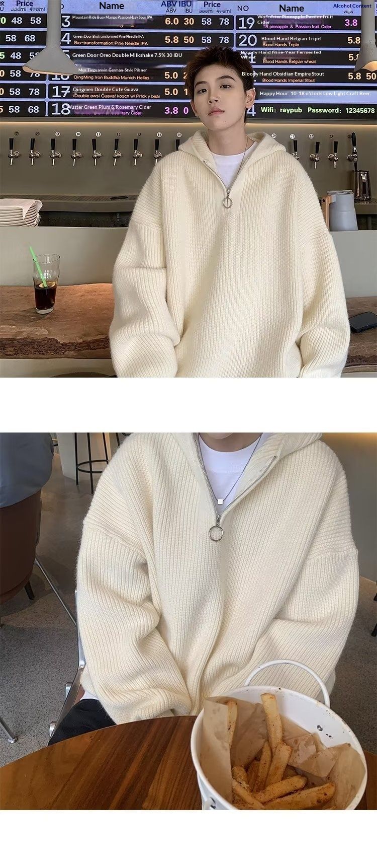 Hue Hue Winter Original Striped Soft Deer Fur Thick Sweater Unisex Trendy Brand Couple BF Knitted Pullover Jacket_voghion.com