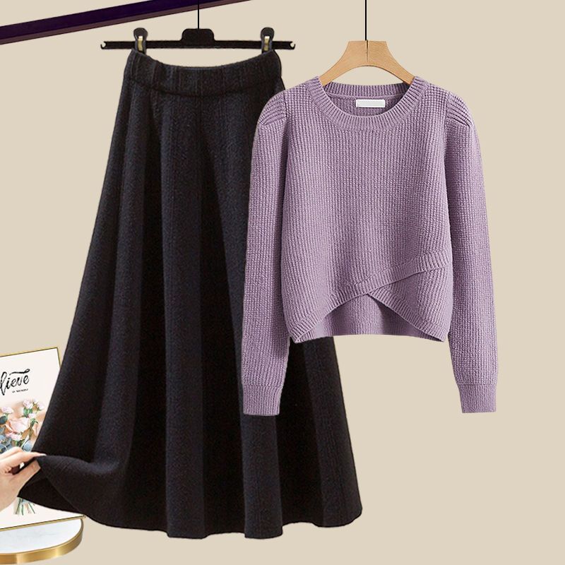 Women's Clothing Spring suits for women new large size outfits temperament knitted sweater skirt Maillard outfit a complete set_voghion.com