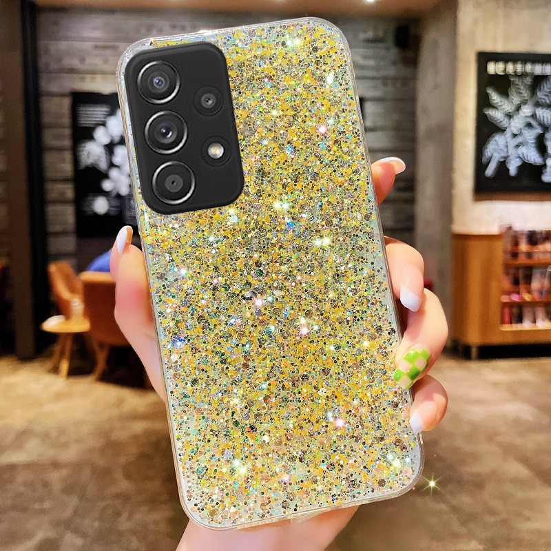 Lesklý třpytivý silikonový obal pro Samsung Galaxy A13 A23 A33 A53 A73 4G 5G Coque Bling Zlatá Stříbrná fólie Měkký zadní kryt_voghion.com