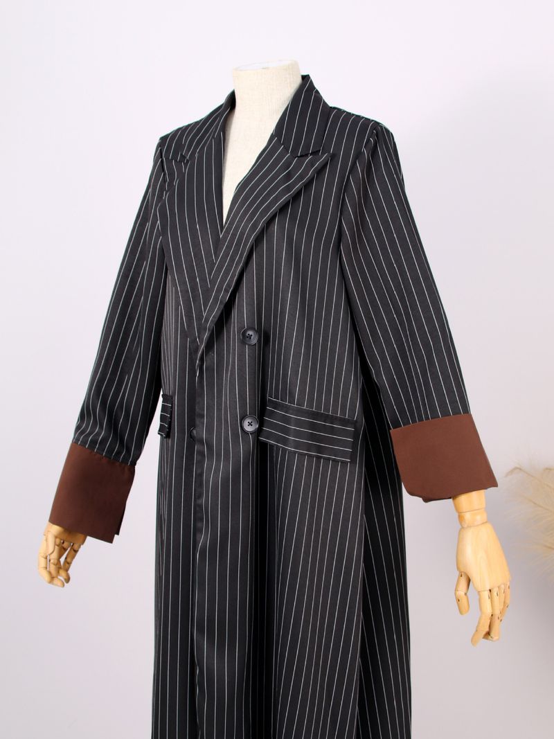 Damenbekleidung Elegantes gestreiftes Abaya-Kleid – schlichter langärmliger Kaftan mit Knopfleiste vorne für Arbeit und Reisen_voghion.com