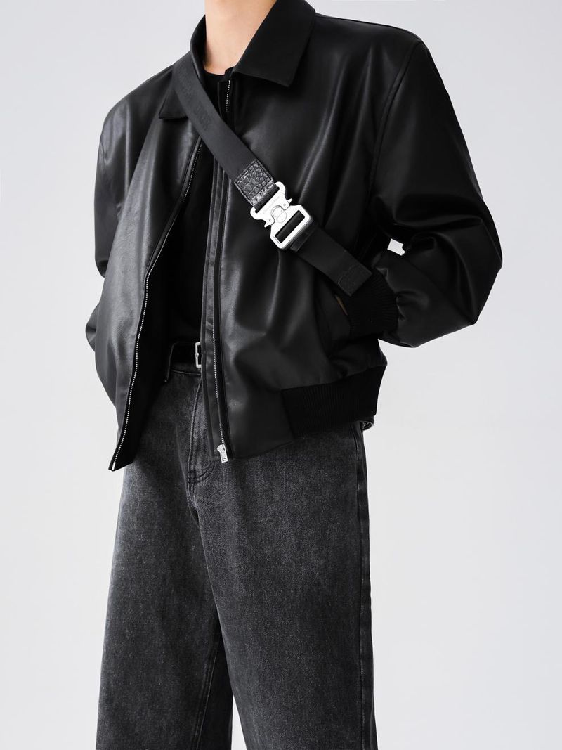 Koreaanse versie Pu niche design, trendy merk, dubbele rits gewatteerde schouder leren jas, heren motorpak,_voghion.com