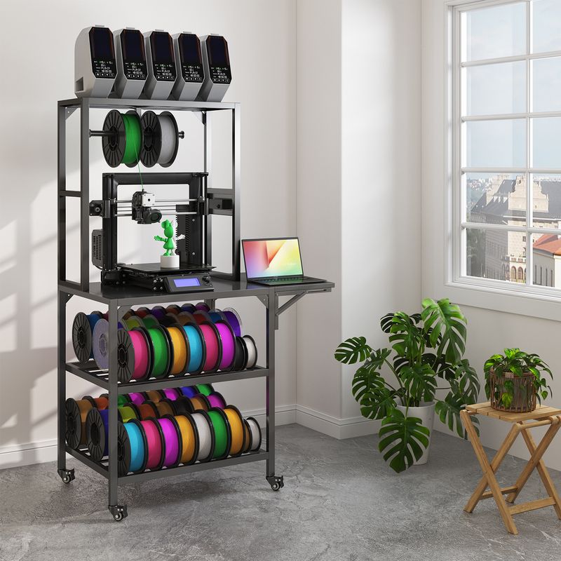 3D Printer Stand, Heavy Duty 3D Printer Table Stand With Filament Storage Rack, T-Shaped Spools Holder Rack With Wheels,3D Printer Workbench For 3D Printing Studio, Home Office Workshop_voghion.com