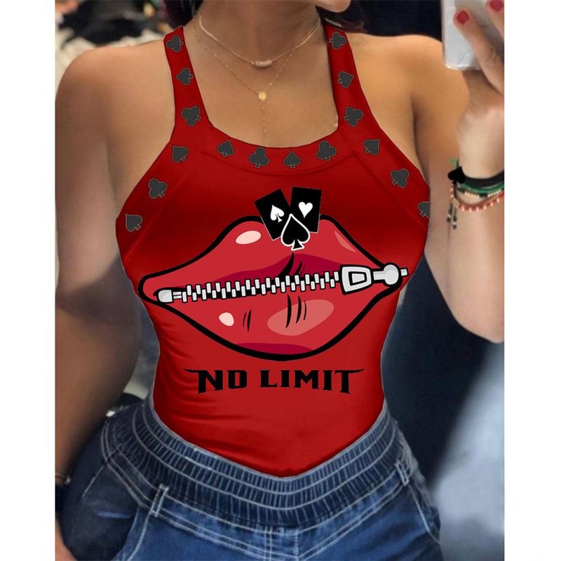 Damenbekleidung Sexy T-Shirt mit Hosenträger-Print für Damen, kleines Unterhemd, 24 Farben, 8 Größen auf Lager_voghion.com